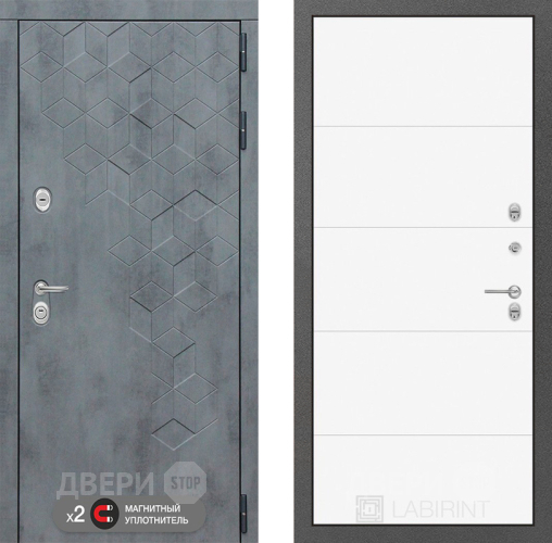Входная металлическая Дверь Лабиринт (LABIRINT) Бетон 13 Белый софт