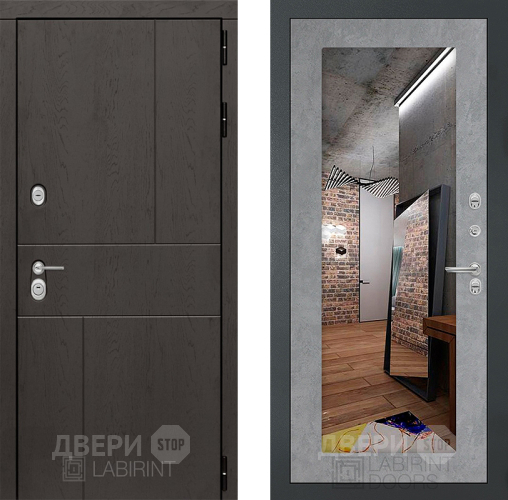 Входная металлическая Дверь Лабиринт (LABIRINT) Urban Зеркало 18 Бетон светлый