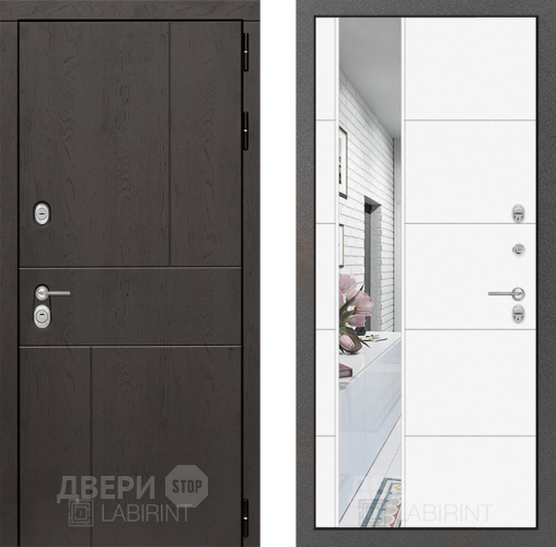 Входная металлическая Дверь Лабиринт (LABIRINT) Urban Зеркало 19 Белый софт