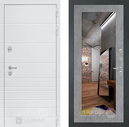 Входная металлическая Дверь Лабиринт (LABIRINT) Трендо Зеркало 18 Бетон светлый