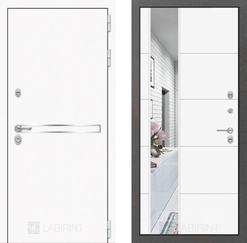 Дверь Лабиринт (LABIRINT) Лайн White Зеркало 19 Белый софт