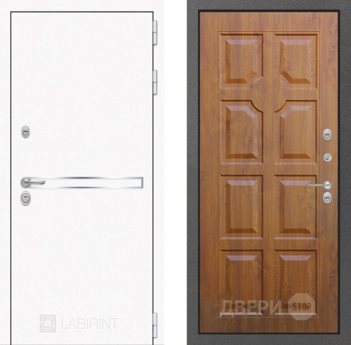 Входная металлическая Дверь Лабиринт (LABIRINT) Лайн White 17 Дуб золото