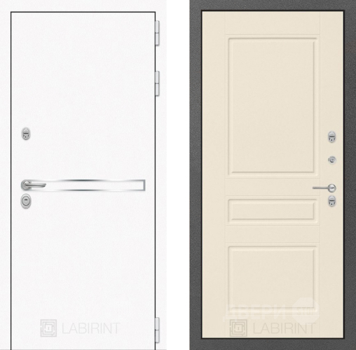 Входная металлическая Дверь Лабиринт (LABIRINT) Лайн White 03 Крем софт