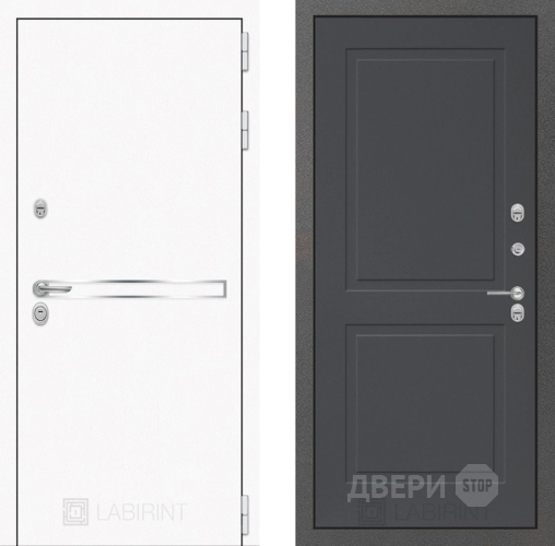 Входная металлическая Дверь Лабиринт (LABIRINT) Лайн White 11 Графит софт