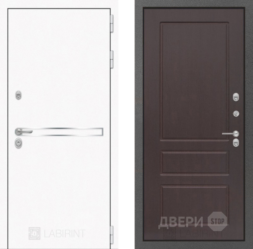 Входная металлическая Дверь Лабиринт (LABIRINT) Лайн White 03 Орех премиум