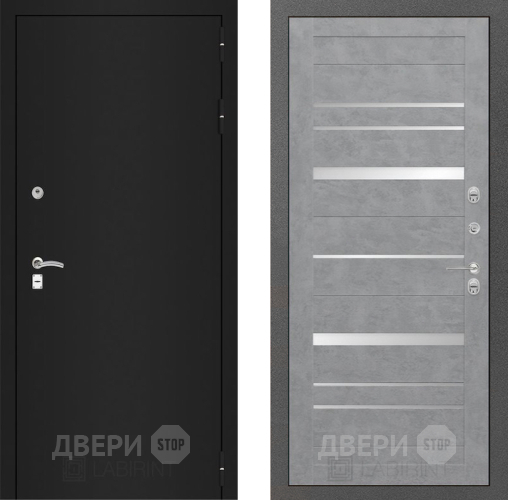Входная металлическая Дверь Лабиринт (LABIRINT) Classic шагрень черная 20 Бетон светлый