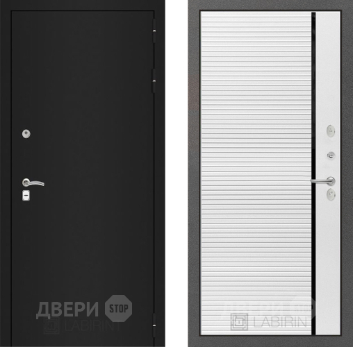 Входная металлическая Дверь Лабиринт (LABIRINT) Classic шагрень черная 22 Белый софт