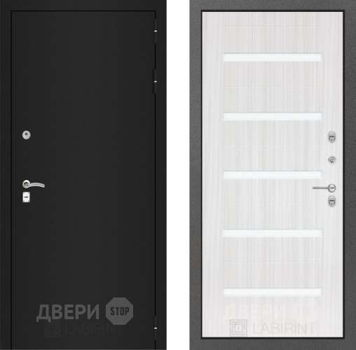 Входная металлическая Дверь Лабиринт (LABIRINT) Classic шагрень черная 01 Сандал белый