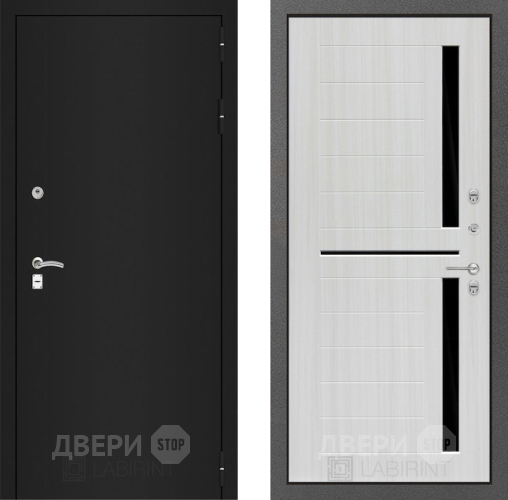 Входная металлическая Дверь Лабиринт (LABIRINT) Classic шагрень черная 02 Сандал белый