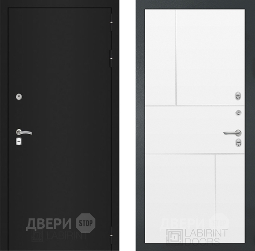 Входная металлическая Дверь Лабиринт (LABIRINT) Classic шагрень черная 21 Белый софт