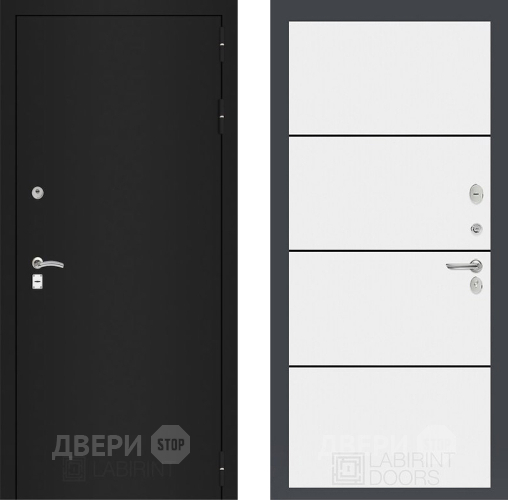 Дверь Лабиринт (LABIRINT) Classic шагрень черная 25 Белый софт