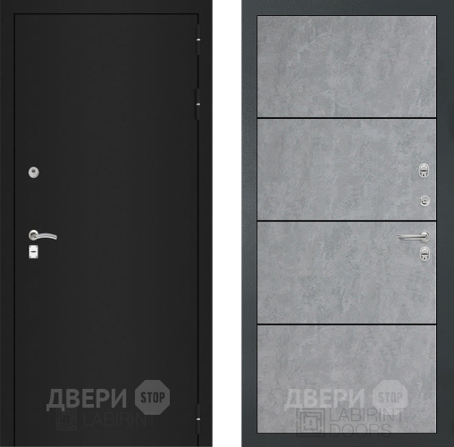 Входная металлическая Дверь Лабиринт (LABIRINT) Classic шагрень черная 25 Бетон светлый