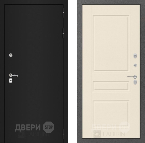 Входная металлическая Дверь Лабиринт (LABIRINT) Classic шагрень черная 03 Крем софт