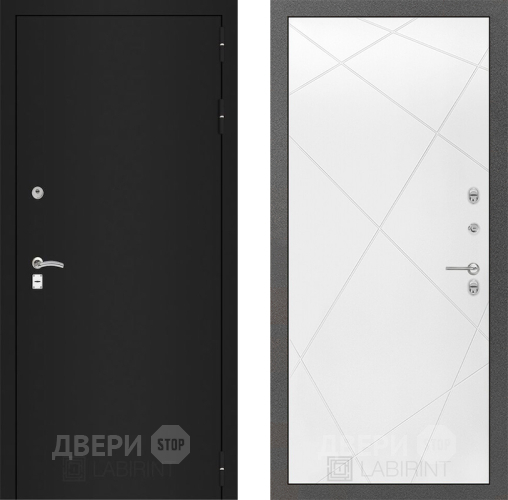 Входная металлическая Дверь Лабиринт (LABIRINT) Classic шагрень черная 24 Белый софт