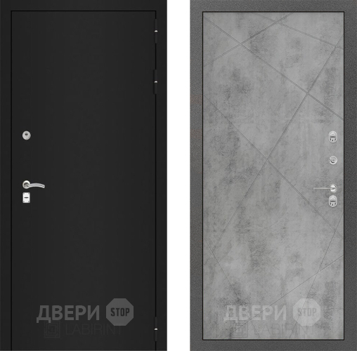 Входная металлическая Дверь Лабиринт (LABIRINT) Classic шагрень черная 24 Бетон светлый
