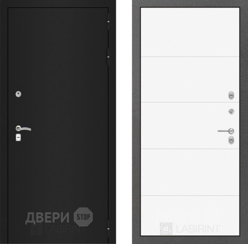 Дверь Лабиринт (LABIRINT) Classic шагрень черная 13 Белый софт