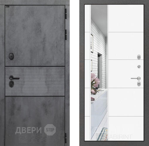 Входная металлическая Дверь Лабиринт (LABIRINT) Инфинити Зеркало 19 Белый софт