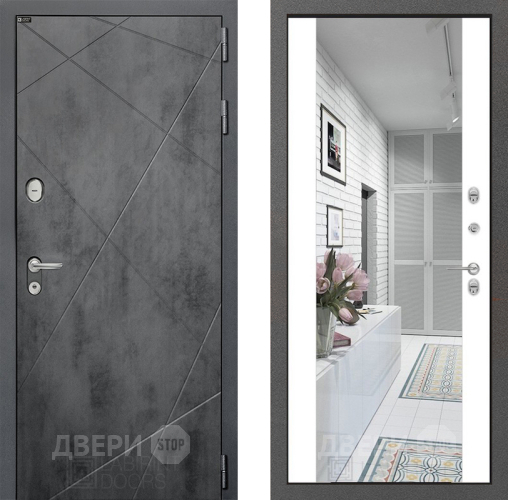 Входная металлическая Дверь Лабиринт (LABIRINT) Лофт Зеркало Максимум Белый софт