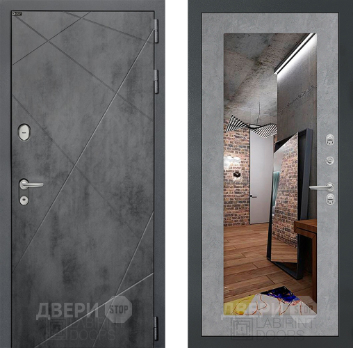 Входная металлическая Дверь Лабиринт (LABIRINT) Лофт Зеркало 18 Бетон светлый