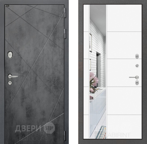 Входная металлическая Дверь Лабиринт (LABIRINT) Лофт Зеркало 19 Белый софт