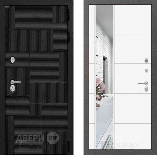 Входная металлическая Дверь Лабиринт (LABIRINT) Pazl Зеркало 19 Белый софт