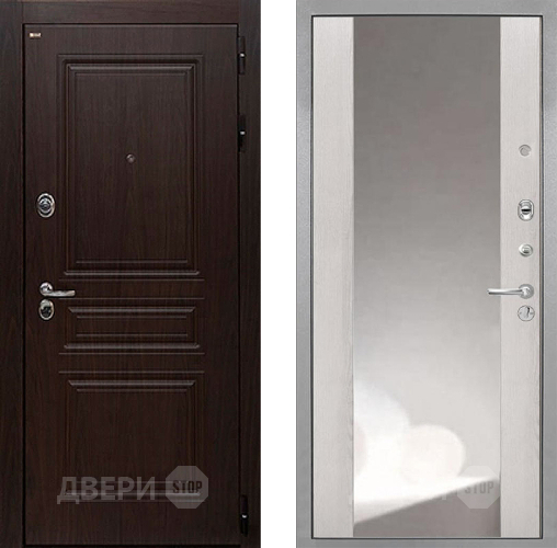 Входная металлическая Дверь Интекрон (INTECRON) Брайтон Тиковое Дерево ФЛЗ-516 Зеркало Сосна белая