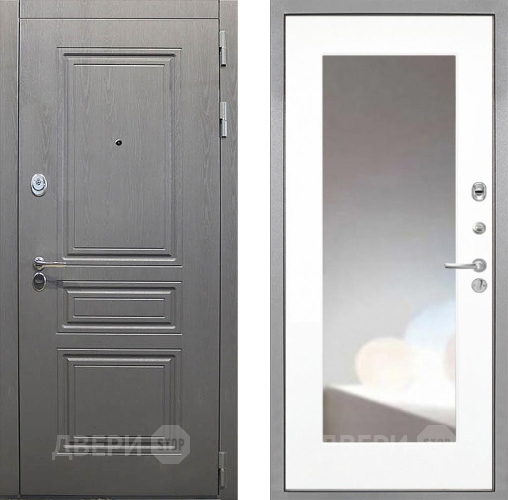 Входная металлическая Дверь Интекрон (INTECRON) Брайтон Графит ФЛЗ-120-М Зеркало Белый матовый
