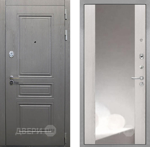Входная металлическая Дверь Интекрон (INTECRON) Брайтон Графит ФЛЗ-516 Зеркало Сосна белая