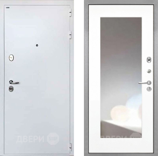 Входная металлическая Дверь Интекрон (INTECRON) Колизей White ФЛЗ-120-М Зеркало Белый матовый