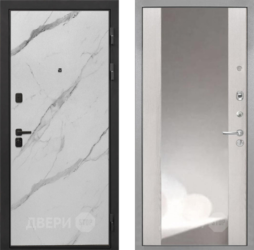 Входная металлическая Дверь Интекрон (INTECRON) Профит Black Мрамор Арктик ФЛЗ-516 Зеркало Сосна белая