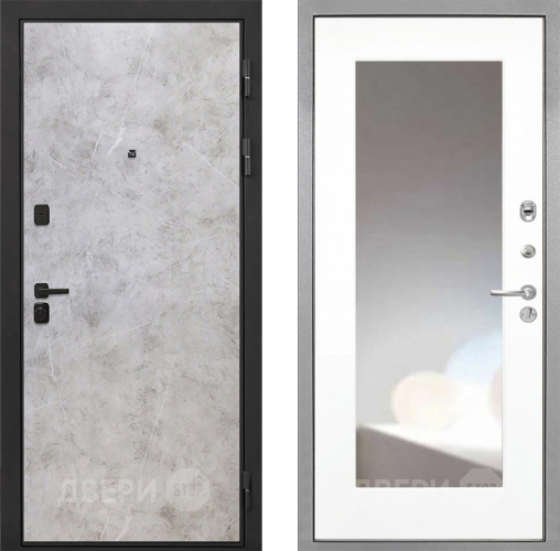 Входная металлическая Дверь Интекрон (INTECRON) Профит Black Мрамор Светлый ФЛЗ-120-М Зеркало Белый матовый