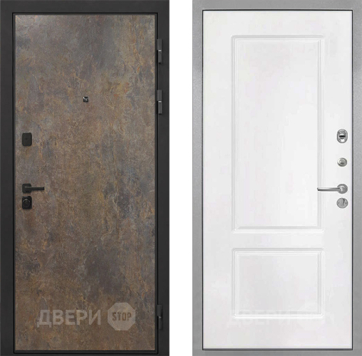 Входная металлическая Дверь Интекрон (INTECRON) Профит Black Гранж КВ-2 Белый матовый