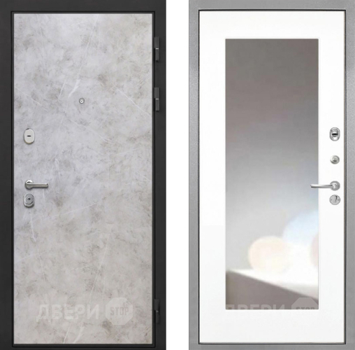 Входная металлическая Дверь Интекрон (INTECRON) Гектор Мрамор Светлый ФЛЗ-120-М Зеркало Белый матовый