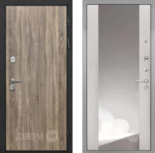Входная металлическая Дверь Интекрон (INTECRON) Гектор Дуб Турин ФЛЗ-516 Зеркало Сосна белая