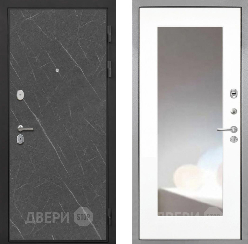 Входная металлическая Дверь Интекрон (INTECRON) Гектор Гранит Лава Оникс ФЛЗ-120-М Зеркало Белый матовый