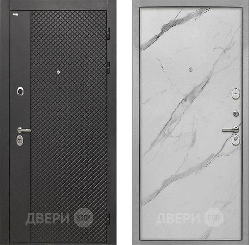 Входная металлическая Дверь Интекрон (INTECRON) Олимпия Black 4К Гладкая Мрамор натуральный арктик