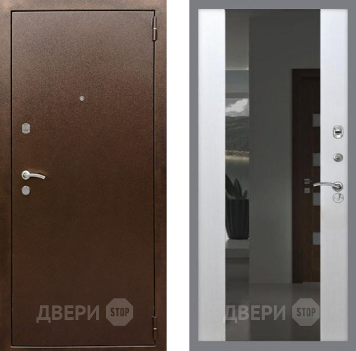 Входная металлическая Дверь Рекс (REX) 1А Медный Антик СБ-16 с Зеркалом Лиственница беж