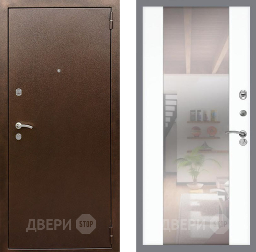 Входная металлическая Дверь Рекс (REX) 1А Медный Антик СБ-16 Зеркало Силк Сноу