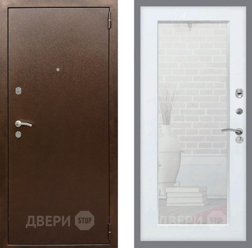 Входная металлическая Дверь Рекс (REX) 1А Медный Антик Зеркало Пастораль Силк Сноу