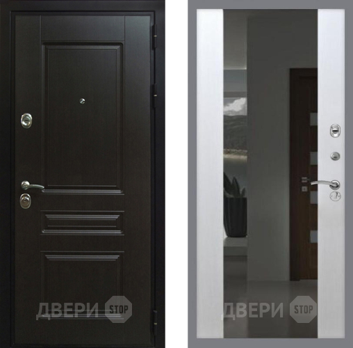 Входная металлическая Дверь Рекс (REX) Премиум-Н СБ-16 Зеркало Белый ясень