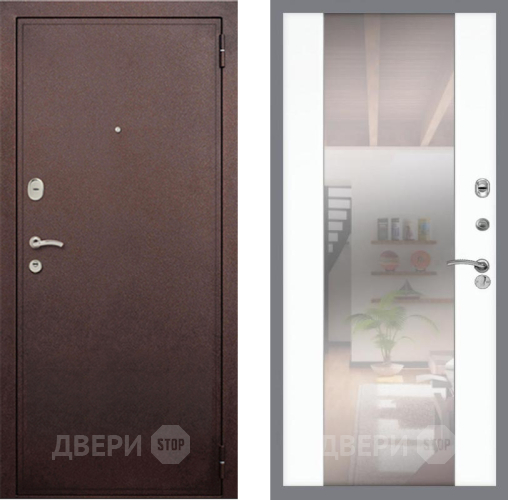 Входная металлическая Дверь Рекс (REX) 2 Медный Антик СБ-16 Зеркало Силк Сноу