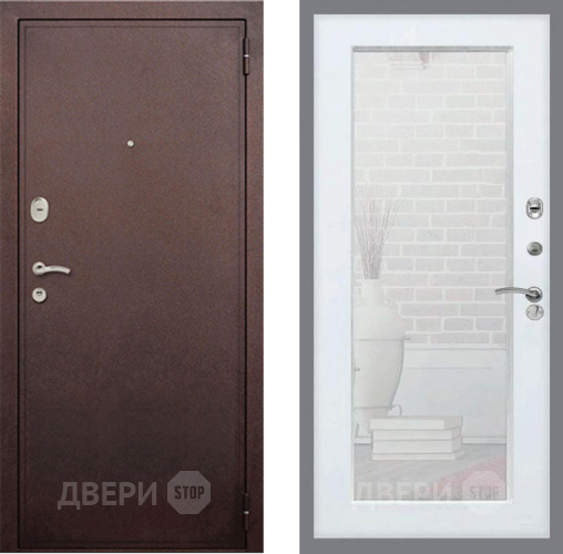 Входная металлическая Дверь Рекс (REX) 2 Медный Антик Зеркало Пастораль Белый ясень