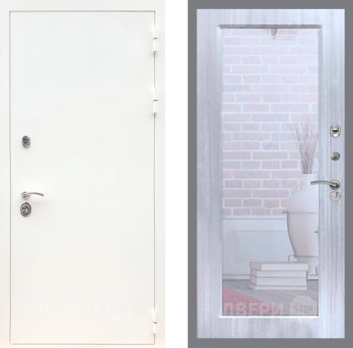 Входная металлическая Дверь Рекс (REX) 5 Белая Шагрень Зеркало Пастораль Сандал белый