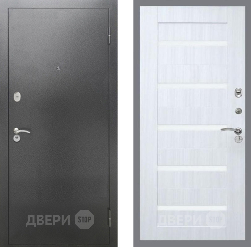 Входная металлическая Дверь Рекс (REX) 2А Серебро Антик СБ-14 стекло белое Сандал белый