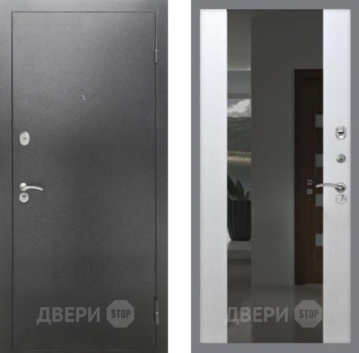 Входная металлическая Дверь Рекс (REX) 2А Серебро Антик СБ-16 Зеркало Белый ясень