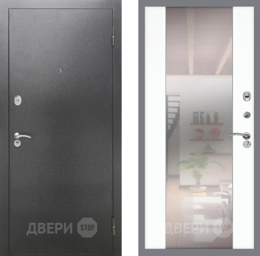 Входная металлическая Дверь Рекс (REX) 2А Серебро Антик СБ-16 Зеркало Силк Сноу