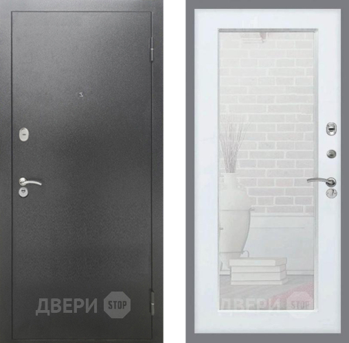 Входная металлическая Дверь Рекс (REX) 2А Серебро Антик Зеркало Пастораль Белый ясень