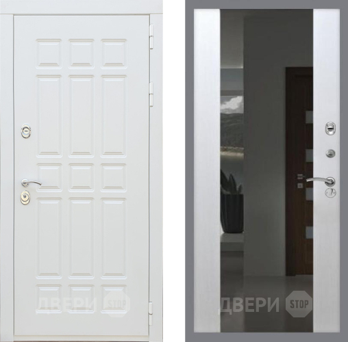 Входная металлическая Дверь Рекс (REX) 8 Силк Сноу СБ-16 Зеркало Белый ясень