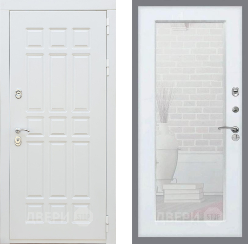 Входная металлическая Дверь Рекс (REX) 8 Силк Сноу Зеркало Пастораль Белый ясень