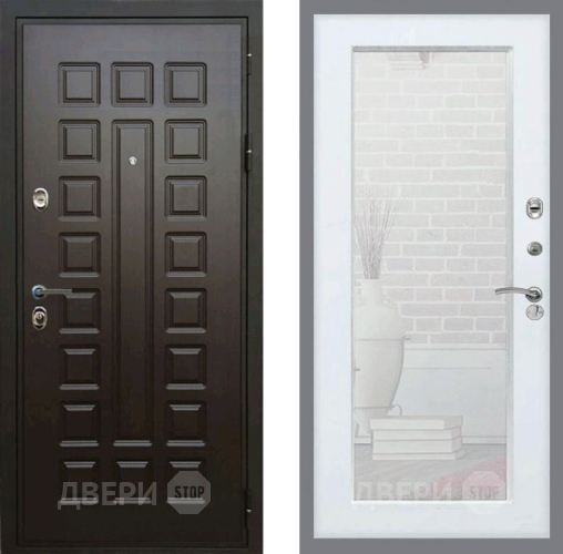 Входная металлическая Дверь Рекс (REX) Премиум 3к Зеркало Пастораль Белый ясень